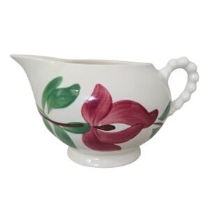 Vtg Blue Ridge Southern Pottery Flower Red Creamer Pitcher Bubble Handle